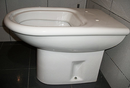 WC seat with inclined bumper (buffer) for WC with inclined top