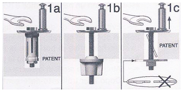 Toilet seat mounting with fixing from above (attachment from the other side) with BOLT or RING (lozenge)