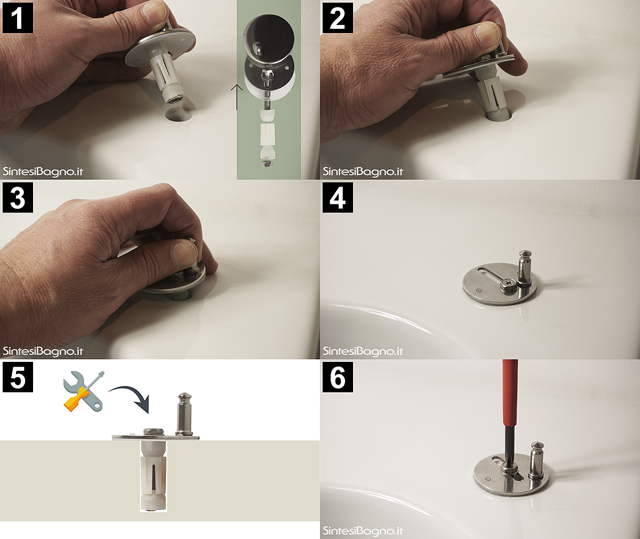 Fixation du siège de toilette avec fixation par le haut (fixation par l'autre côté) avec BOLT ou RING (losange)
