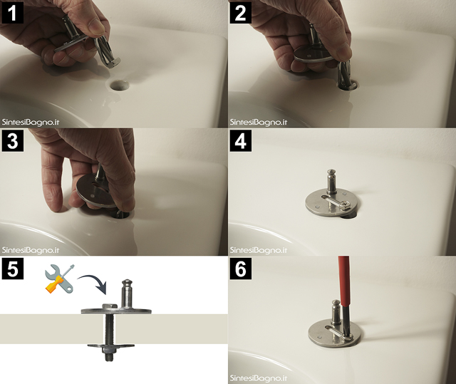 Fixation du siège de toilette avec fixation par le haut (fixation par l'autre côté) avec BOLT ou RING (losange)