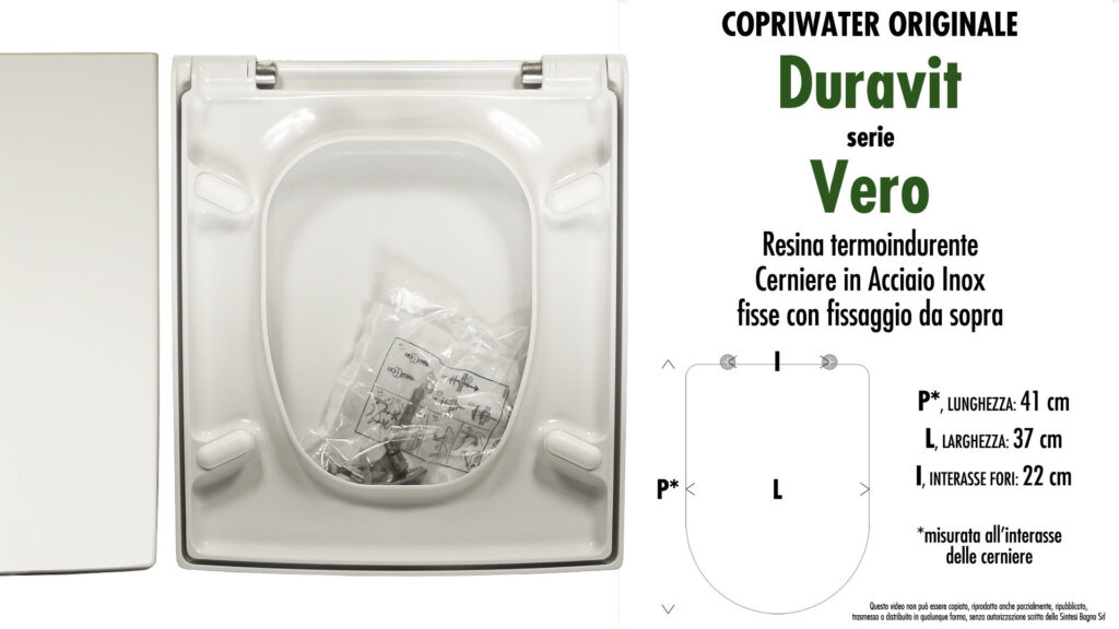  COPRIWATER per wc VERO. DURAVIT. Ricambio ORIGINALE. SOFT CLOSE. Duroplast
Codice Articolo
DUR0067690000
