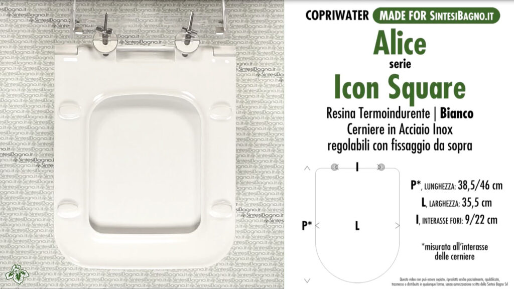 COPRIWATER per wc ICON SQUARE. ALICE. Ricambio DEDICATO. Termoindurente. Codice Articolo. DILTER000360ICON