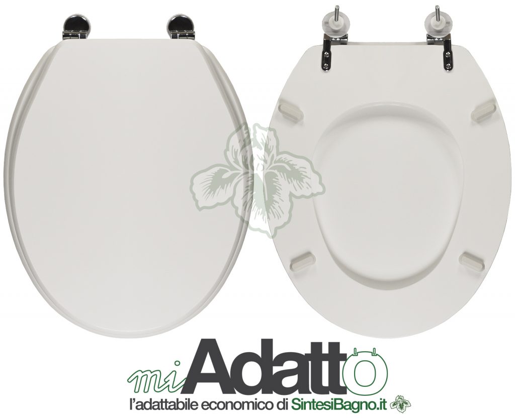 Sedile WC. Modello: UNIVERSALE. Tipo: UNIVERSALE. Materiale: MDF Laccato. Cerniere: LEGA METALLICA CROMATA. Colore: BIANCO. Qualità: DISCOUNT PRICE / Linea miADATTO