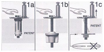 1a fixing from above by means of an expansion bolt; 1b fastening from below by butterfly; 1c fixing from above by means of an anchor/anchor.