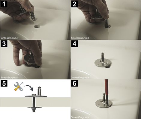 Fixation de l’abattant des toilettes avec système d’ancrage (losange).